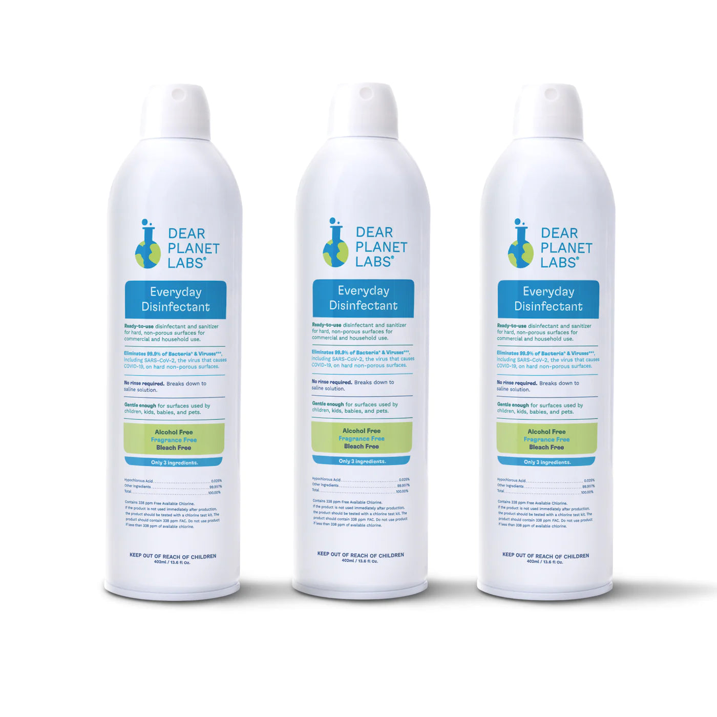 Hypochlorous Acid Disinfectant Spray (3-pack) - Dear Planet Labs